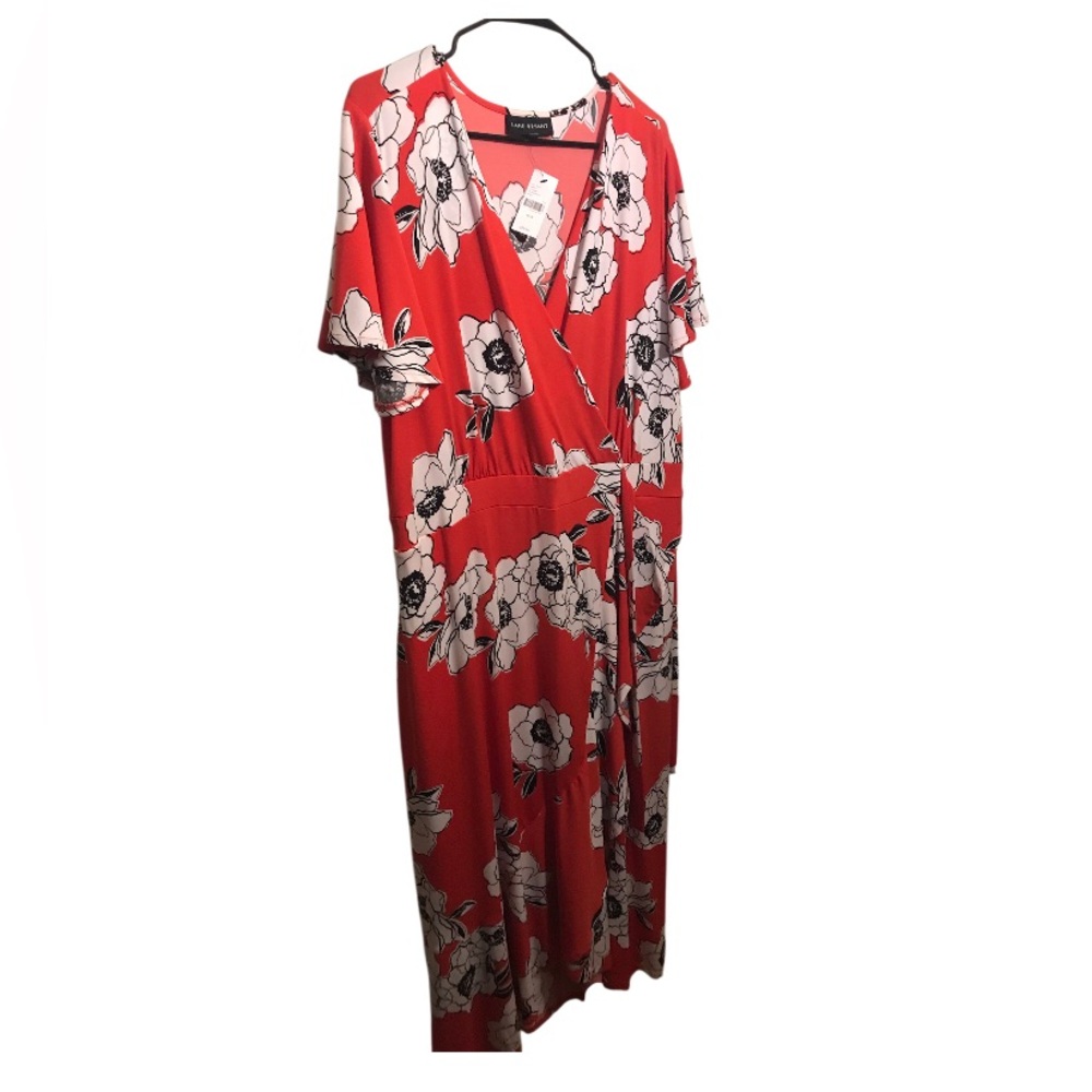 Lane Bryant Floral Wrap Maxi Dress in Coral with White Blooms Size 18/20 NWT
